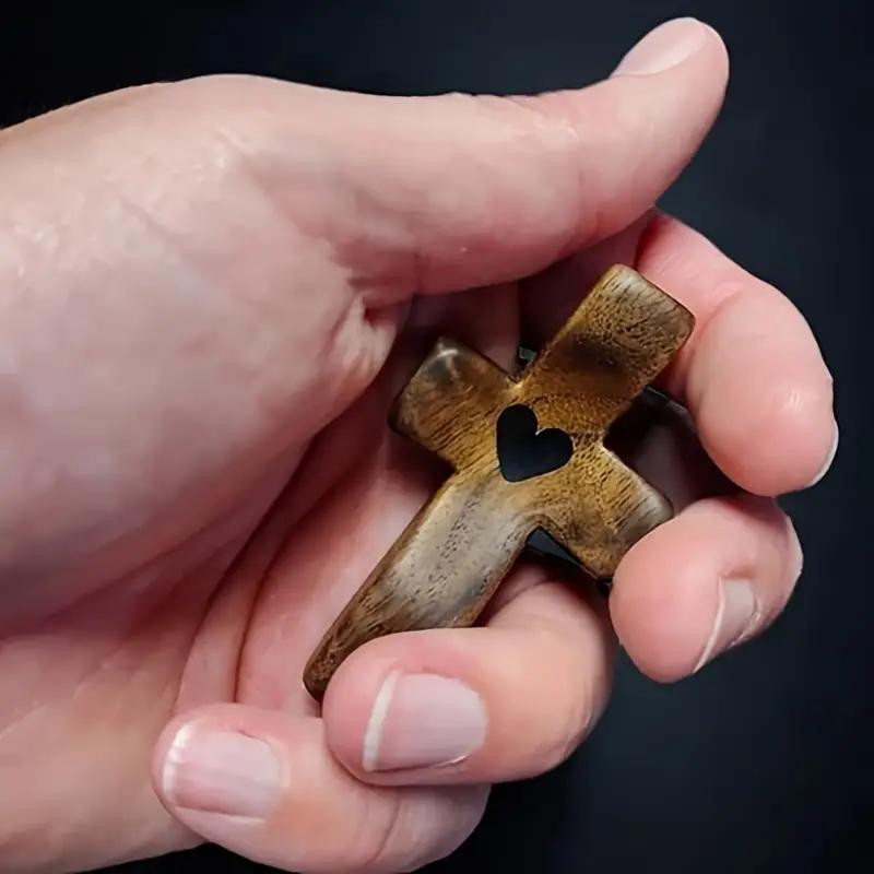 Wooden Cross Charm, 2 Counts/set Heart Pattern Wooden Cross Ornament, Encouragement Gift for Friends, Party Favors for Birthday Wedding, Heart Design Charm