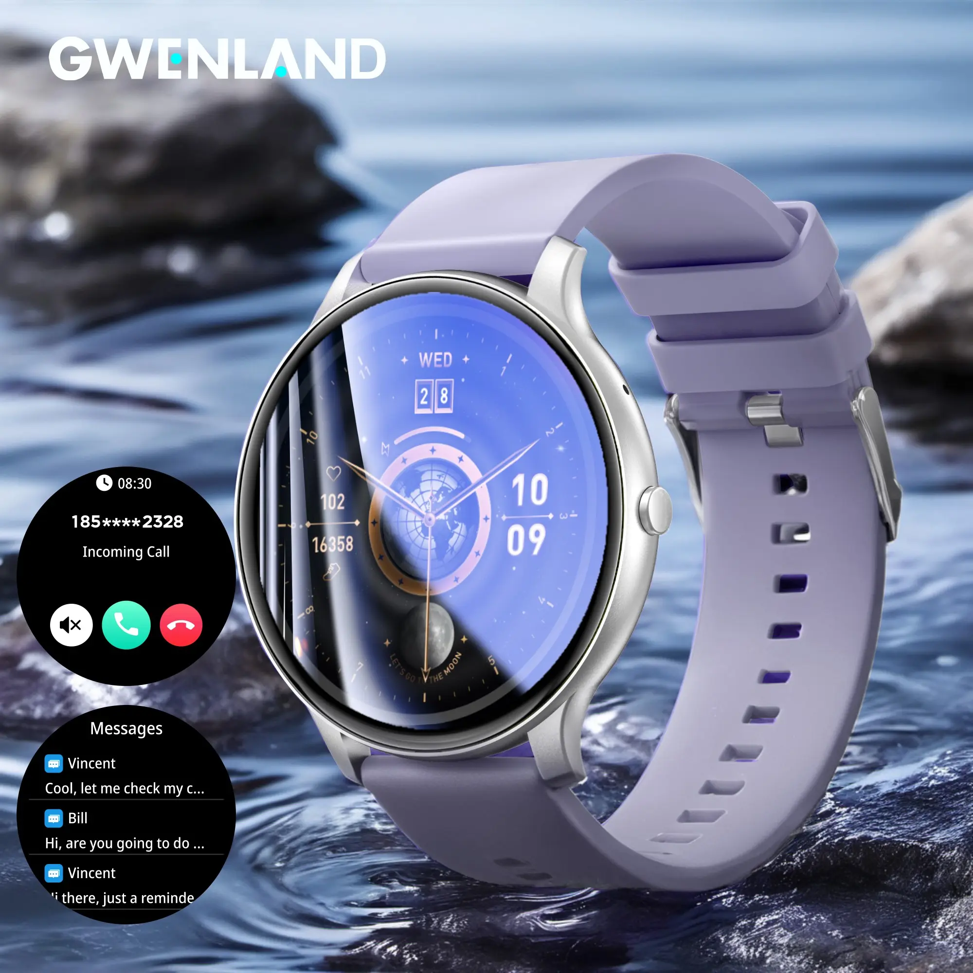 Gwenland Fitness Smart Watch, Round, Wireless Calls, IP68 Dustproof, Multiple Exercise Modes, 230mah Battery, Pedometer, Distance Tracker, Ideal Gift