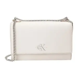 Calvin Klein Minimalist Metal-Clasp Chain-Strap Pebbled Crossbody Bag for Women, Beige