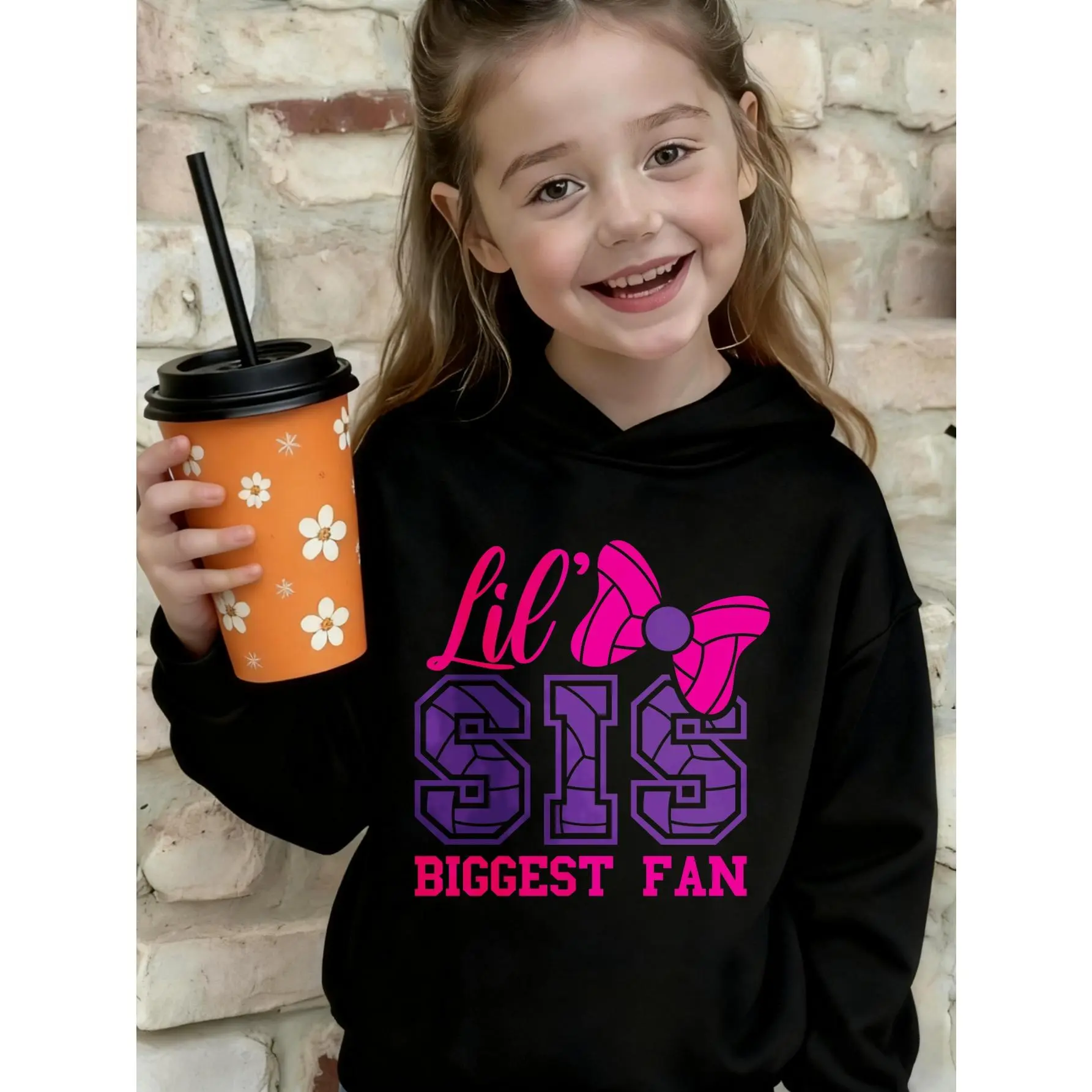 ' Black Hoodie & Pants Set with No.1 SIS Biggest Fan Pink Graphic Print - Cozy Casual Winter Outfit, Matching Sister-Themed Outwear, Soft Hooded Sweatshirt & Jogger Pants for Casual Attire, Birthday Party Outfits, K-Pop Inspired Outfits (Machine Was