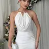 Elegant Women's Tie-Back Dress, Round Neck Design, Ruched Slim Fit, Backless Mini Dress, Party Cocktail Dress, Perfect for Cocktail Parties