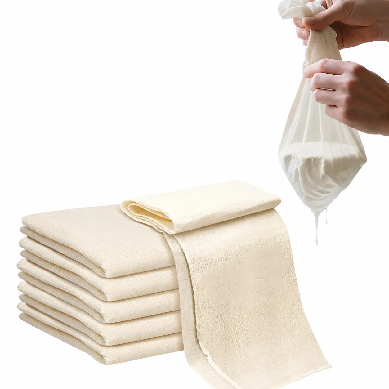 Unbleached Natural Cotton Cheesecloth Square Filter Gauze for Straining Yogurt, Making Cheese, Brewing Coffee, and DIY Crafts – Eco-Friendly Reusable Kitchen Linen Fabric