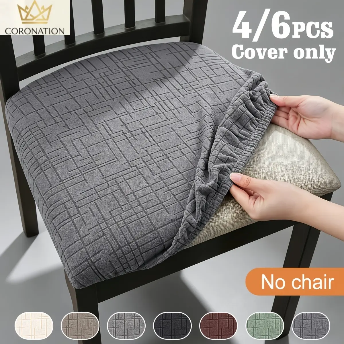 4/6 Pcs Dining Chair Covers, Stretch Jacquard Fleece Chair Seat Covers, Soft Washable Furniture Protector for Kitchen & Dining Room, Removable Slipcovers for Home Decor, Everyday Use