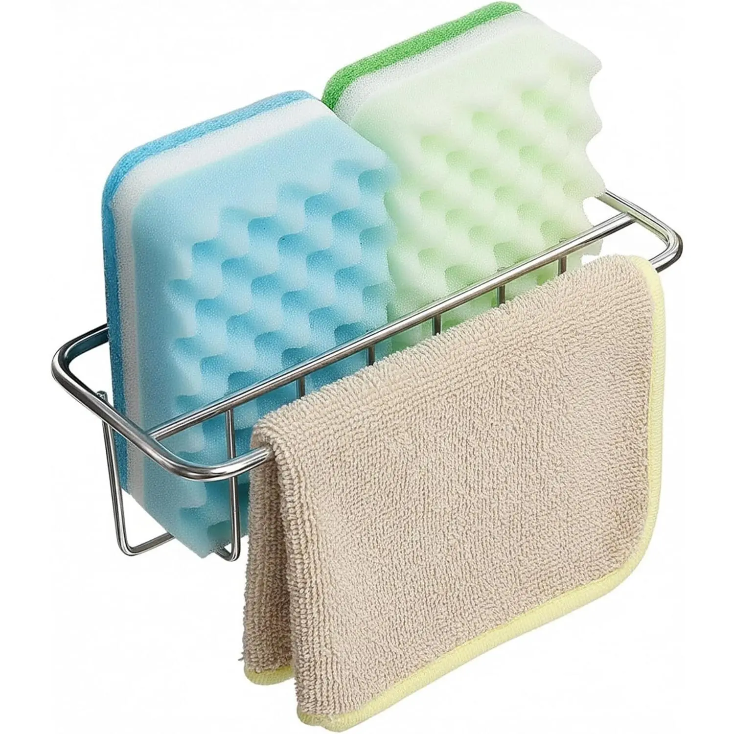 Adhesive Kitchen Sink Sponge Holder, 2-in-1 Kitchen Sink   | Dish Cloth Hanger, Soap Holder, 304 Stainless Steel Rust Proof, In Sink sponge holder, Water Proof, No Drilling
