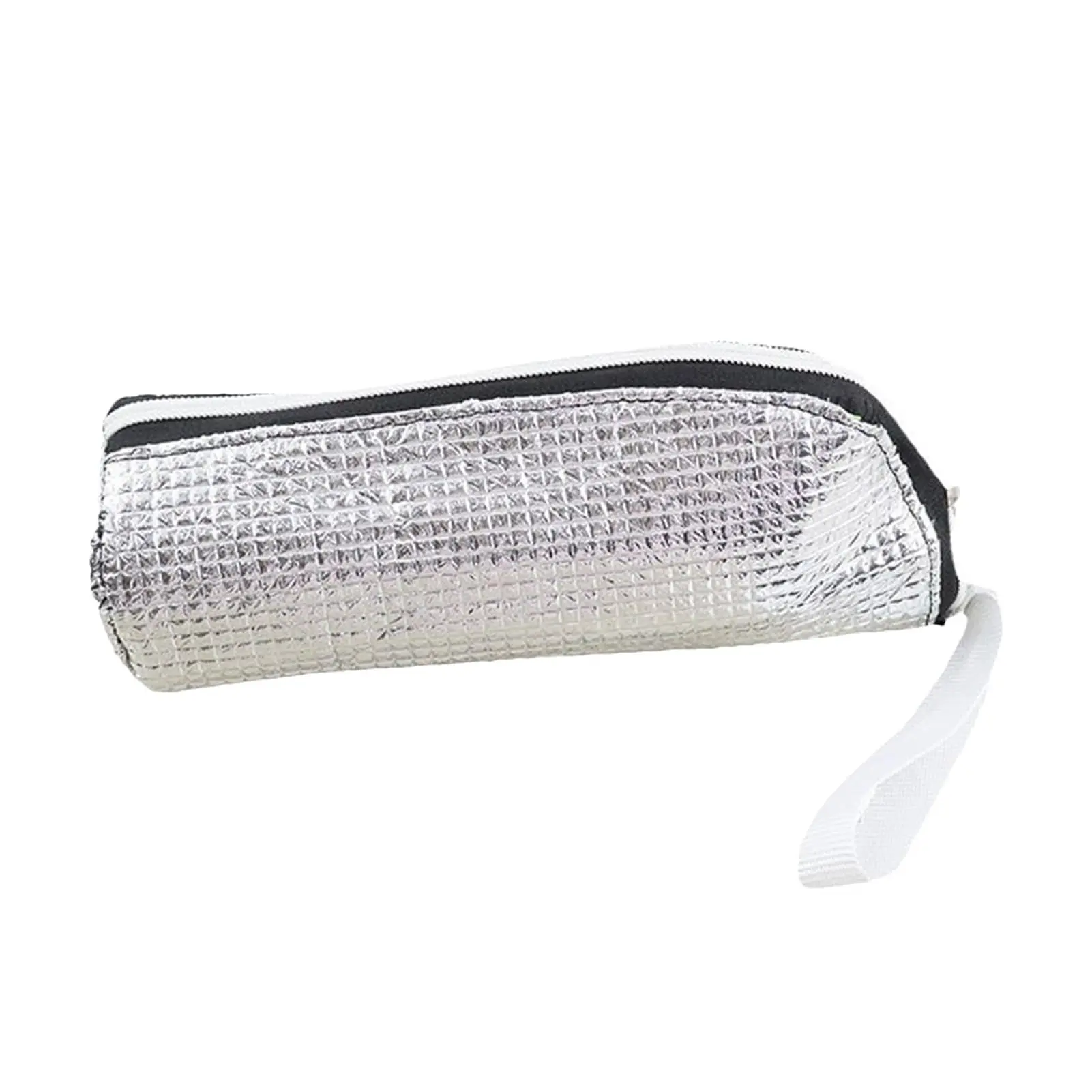 Portable Insulated Bottle Bag, Silver Color Thermal Cooler Pouch with Wrist Strap, Reusable Foil Drink Bag for Travel, Gym, Office
