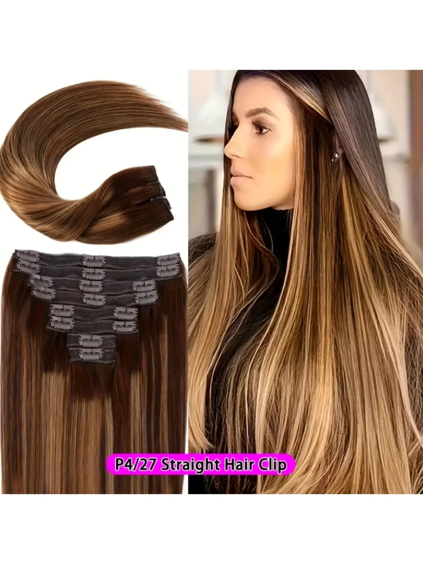 Clip in Hair Extensions Real Human Hair, 14-28inch 100g 8Pcs Human Hair Clip in Extensions for Women, Invisible Straight Seamless Clip ins Hair Extensions 8pcs Double Weft 4/27#