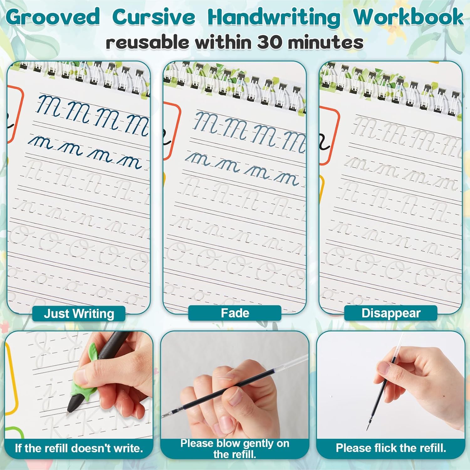 4 Pack Grooved Cursive Handwriting Workbook Kit Magic Grooved Handwriting Practice with Disappearing Ink Pens Cursive Kickoff Student Workbook for Words Letters Sentences Reading 4 Pack Grooved Cursive Handwriting Workbook Kit Magic Grooved Handwriting Practice with Disappearing Ink Pens Cursive Kickoff Student Workbook for Words Letters Sentences Reading