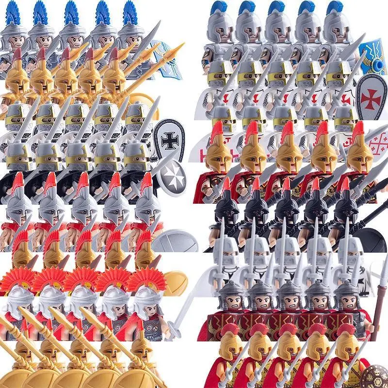 100% New Medieval Military Building Blocks Sets, Unisex Odorless Action Figures with Roman Knight, Spartan Soldier, Helmet, Sword & Weapons, Toys for Children to Foster Manipulative Ability & Inspire Potential (2026 Hot Item)
