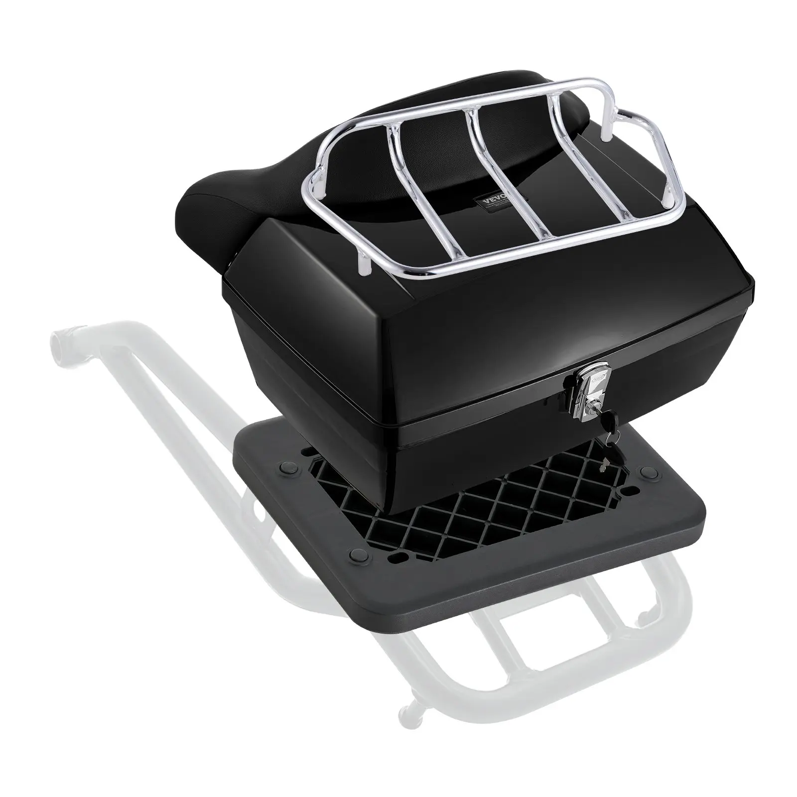【DealsForYouDays】VEVOR Motorcycle Top Case, Universal Durable PP Material Motorbike Tail Box with Reflective Panel, 48L Waterproof Detachable Motorcycle Top Box with Multi-Hole Base, Fit for 99 of Motorcycle Frames