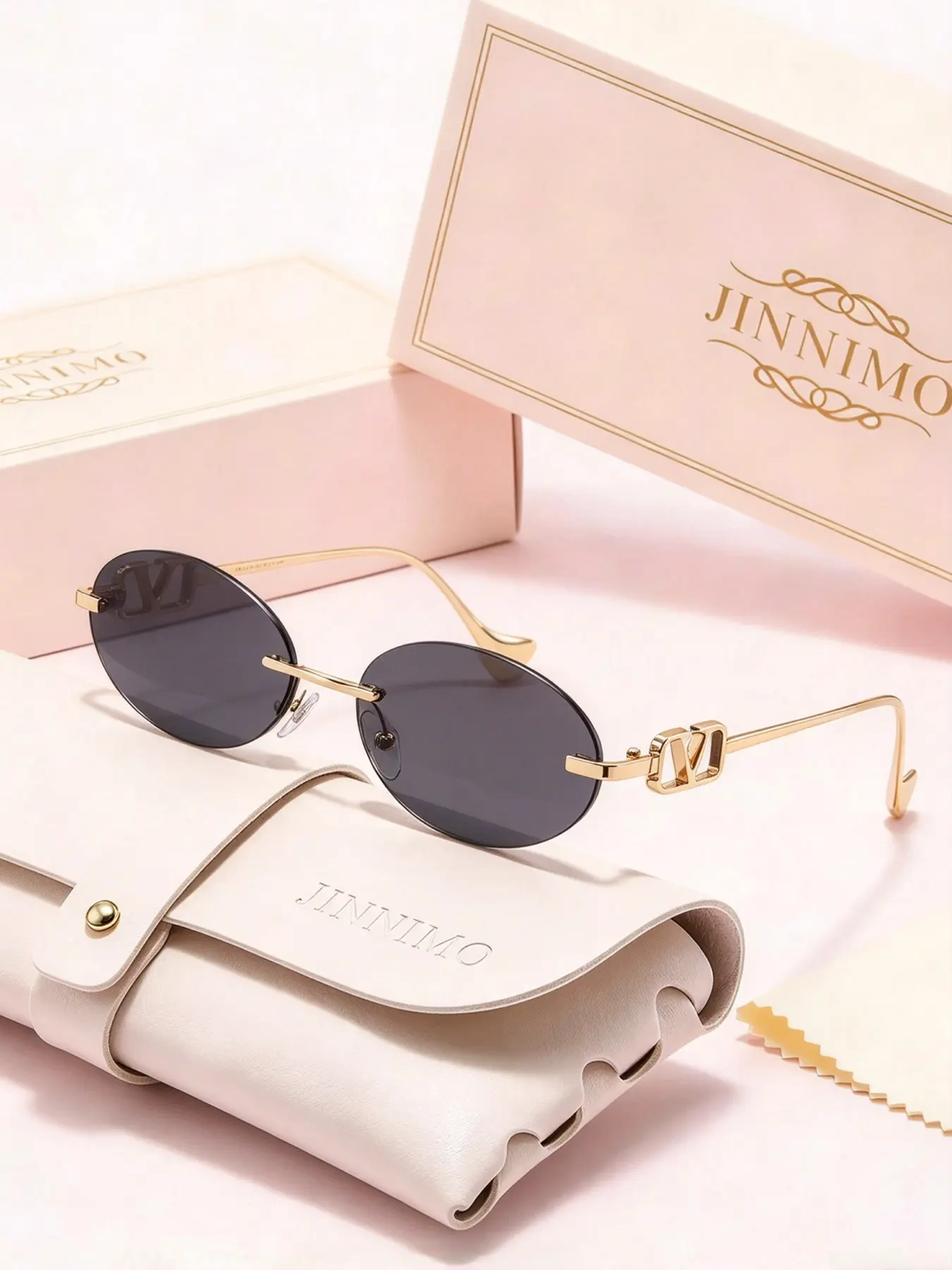 Rimless Oval Sunglasses for Women, Luxury Frame, Gradient Lens UV Protection, Vintage Y2K Style, Fashion Eyewear with Gift Box