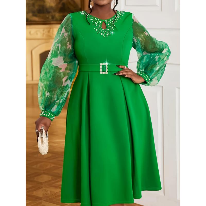 Elegant Emerald Green Beaded Round Neck Long Sleeve Formal Dress VV607860 with Ruching Tie-Dye Detail Machine Washable Polyester for Weddings Galas Parties Womenswear Elegant Emerald Green Beaded Round Neck Long Sleeve Formal Dress VV607860 with Ruching Tie-Dye Detail Machine Washable Polyester for Weddings Galas Parties Womenswear