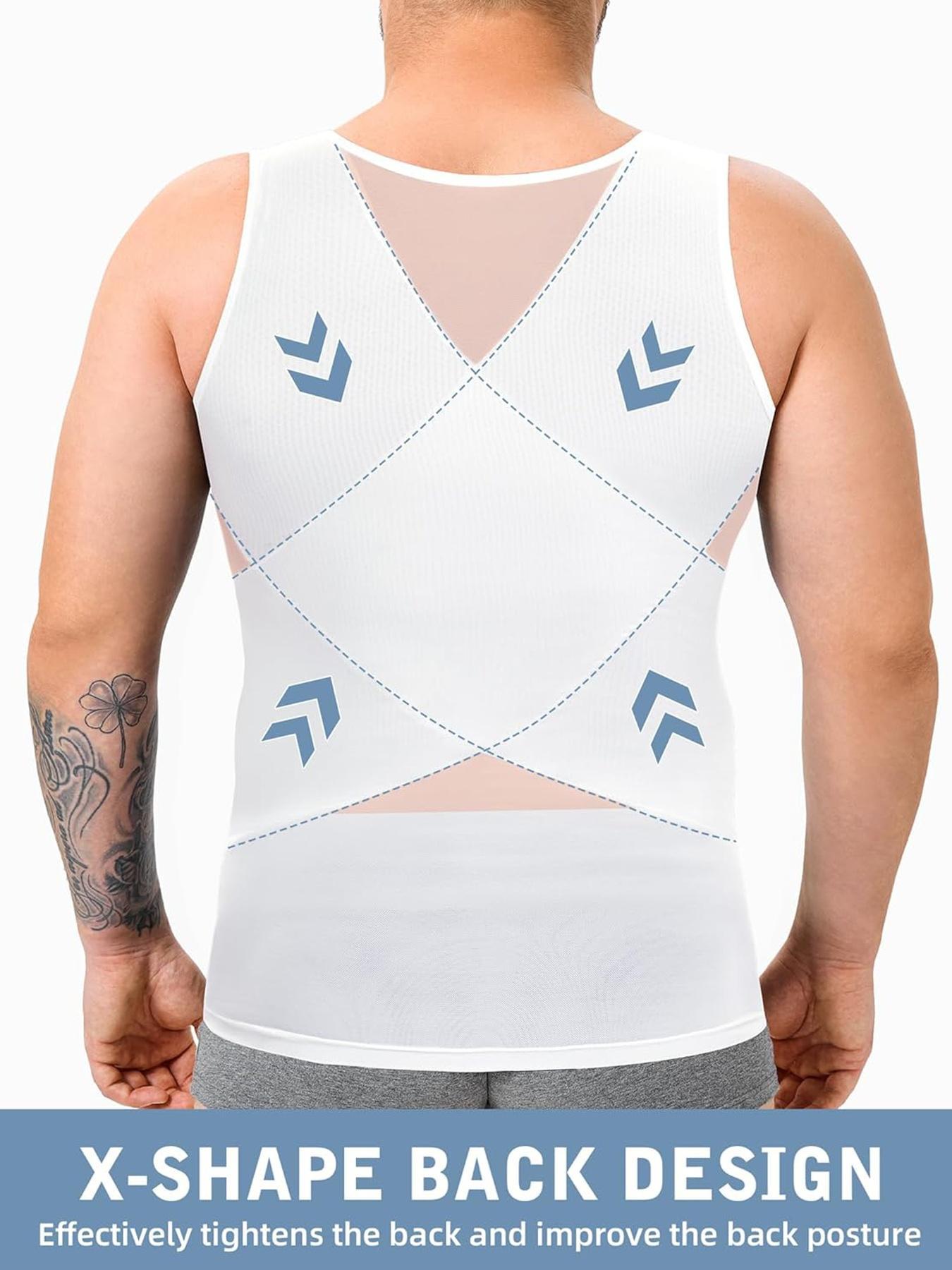 Plus Size Men's Solid Sheer Back Support Tank Top, Breathable Comfortable Tummy Control Shaper Vest, Men's Shapewear for Daily Wear