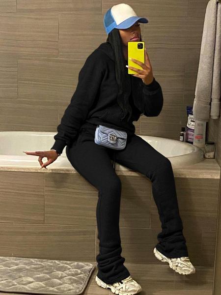 Womens Sweatshirt 2 Piece Pants Set Tracksuit Winterm Joggers Jogging Sets Solid Color Hoodie Sweatsuits, Sporty Style Clothes