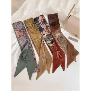 4pcs Vintage Print Silk Scarf Headband, Fashion Hair Scarves, Vintage Print Headscarves, Elegant Casual Wear for Daily Outings and Travel, Stylish Versatile Gift Idea, Boho Style Scarf