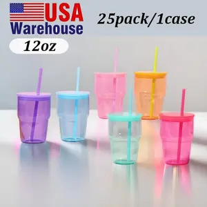 12oz Sublimation Glass Tumbler 25pcs/case with Lids & Straws, Jelly Colors for UV DTF Wraps, For Small Business, Iced Coffee Lovers, Party Favors.US Warehouse Ready to Ship.