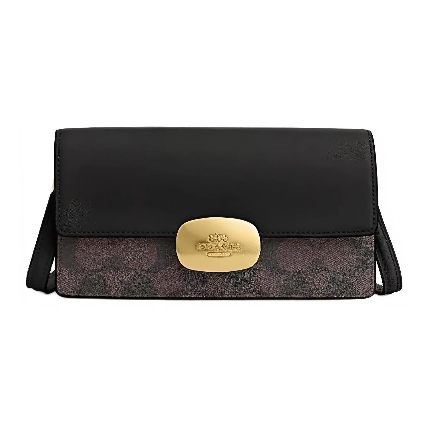 COACH Eliza 19 Classic Monogram Detachable Strap Crossbody Bag for Women, Small Square Style in Brown and Black