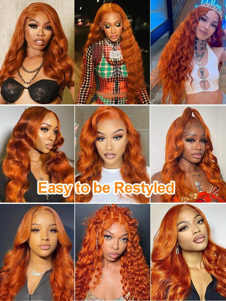 Bling Hair Colored Orange Ginger Body Wave Lace Frontal Wigs Human Hair 13x6 13x4 HD Lace Frontal Wig Loose Wave 30 32 Inch Brazilian Transparent Lace Wig for Women Pre Plucked 180% Density TikTokShopHolidayHaul