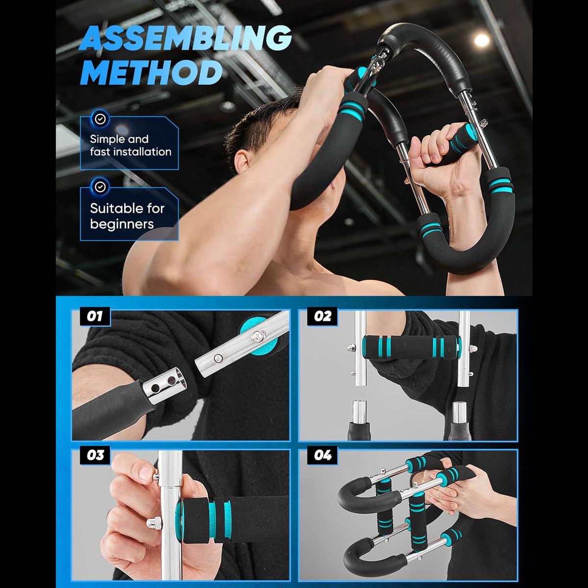 Portable Home Fitness Twister Arm Exerciser, Adjustable 60-110lbs Spring Workout Bar, Ideal for Forearm, Triceps & Chest Strength Training