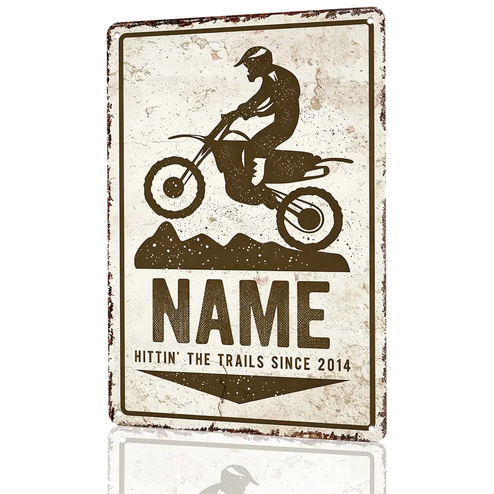 Custom Name Dirt Bike Motocross Rider Mountain Trail Metal Sign 12×8 Vintage Distressed Rust Waterproof Aluminum Wall Decor Off-Road Motorcycle Lovers Garage Man Cave Hanging Personalized Holiday Birthday Gift