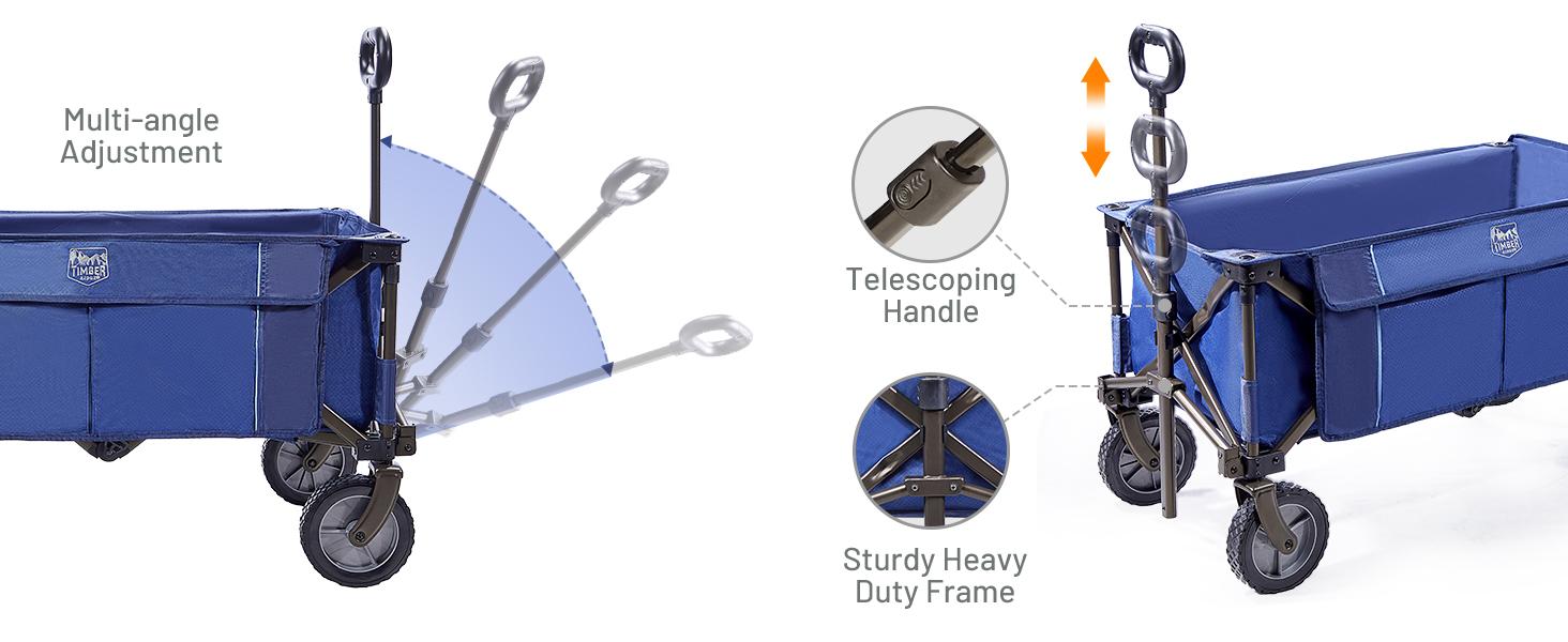 Tailgate Collapsible Folding Wagon Cart, Push Pull Beach Wagon Foldable, Grocery Cart with Side Pockets for Camping,, Shopping, Holds 225 lbs, Blue