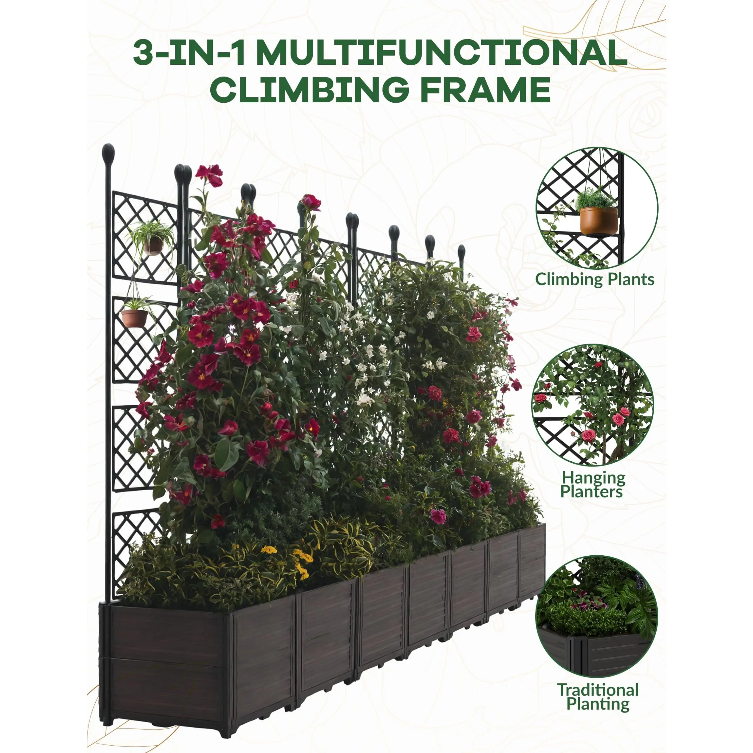 Stackable Vertical Raised Garden Bed Kit with Metal Trellis & Privacy Screen - Modular Planter Boxes for Patio/Balcony/Deck - for Climbing Plants, Veggies & Flowers (3-4 PCS)
