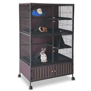 Spacious 5-Tier Metal Small Animal Cage - Multi-Level Habitat with Removable Ramps, Lockable Doors, Hammock & Tray, Rolling Wheels, Ideal for Ferrets, Chinchillas, Guinea Pigs, Rats, Rabbits - Black