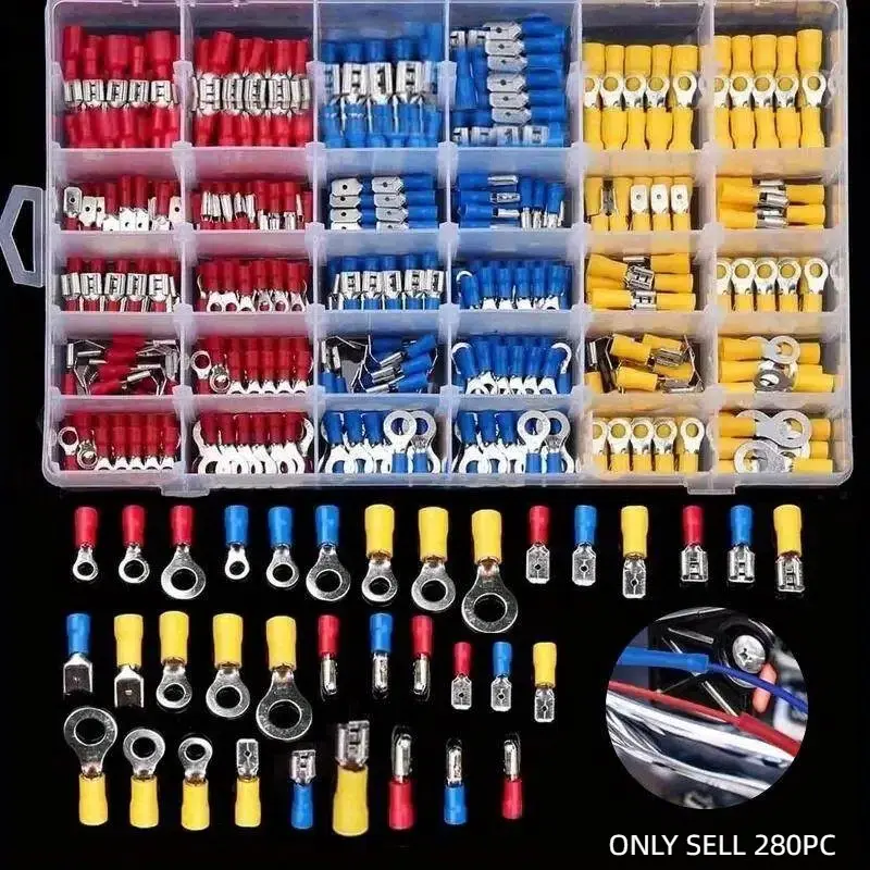 280PCS Wire Connectors Kit, Insulated Electrical Wire Terminals, U-Type Male/Female Wire Cable Crimp Terminals, Fork Spade Butt Ring Connector Assortment, Terminal Plug Wiring Connectors, Quick Connectors