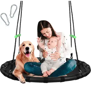 40 Inches Diameter Black Tree Swing with PP Mat Durable Safe Easy Install Outdoor Saucer Web Circle Swing for Yard Garden Playground Park