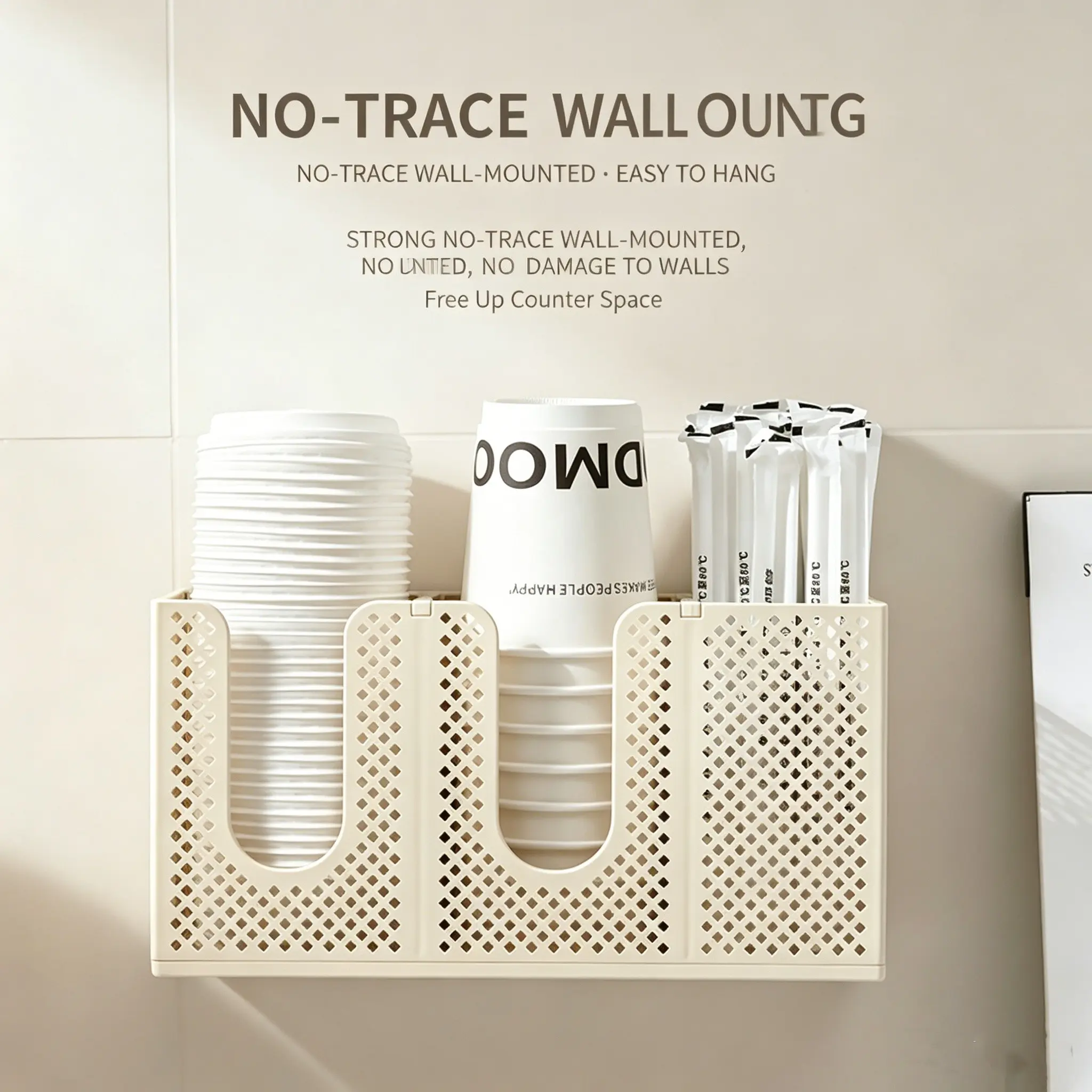 Wall-Mounted Paper Cup Holder, Desktop Disposable Cup Lid Straw Organizer, Multi-Functional Storage Rack, Advanced Cup Dispenser, Convenient, Efficient
