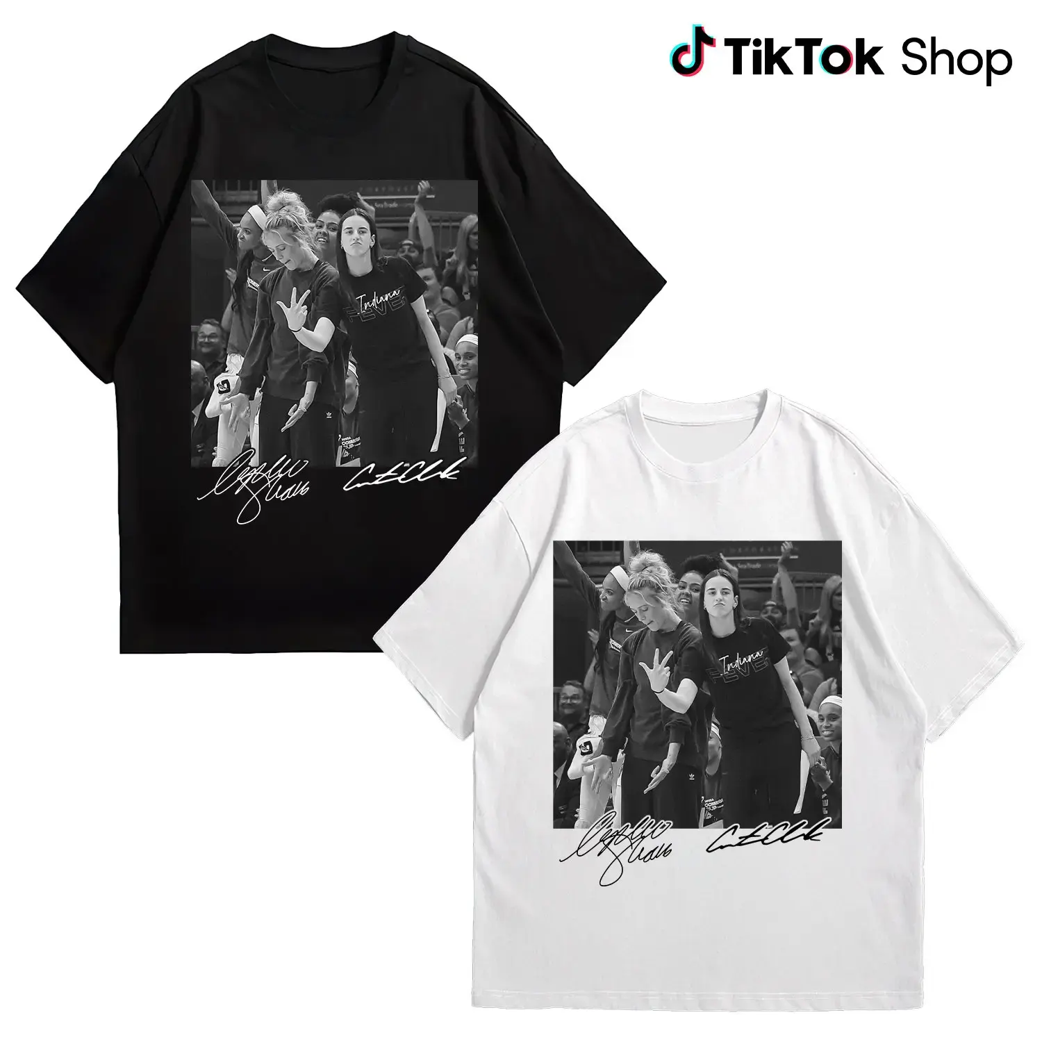 Unisex Short-Sleeve Printed Casual Fabric Oversized Indiana Basketball Tee - Caitlin Clark, Sophie Cunningham 8, 100% Cotton Classic Fit, All-Seasons Fan Top, TikTok Shop Menswear/Womenswear