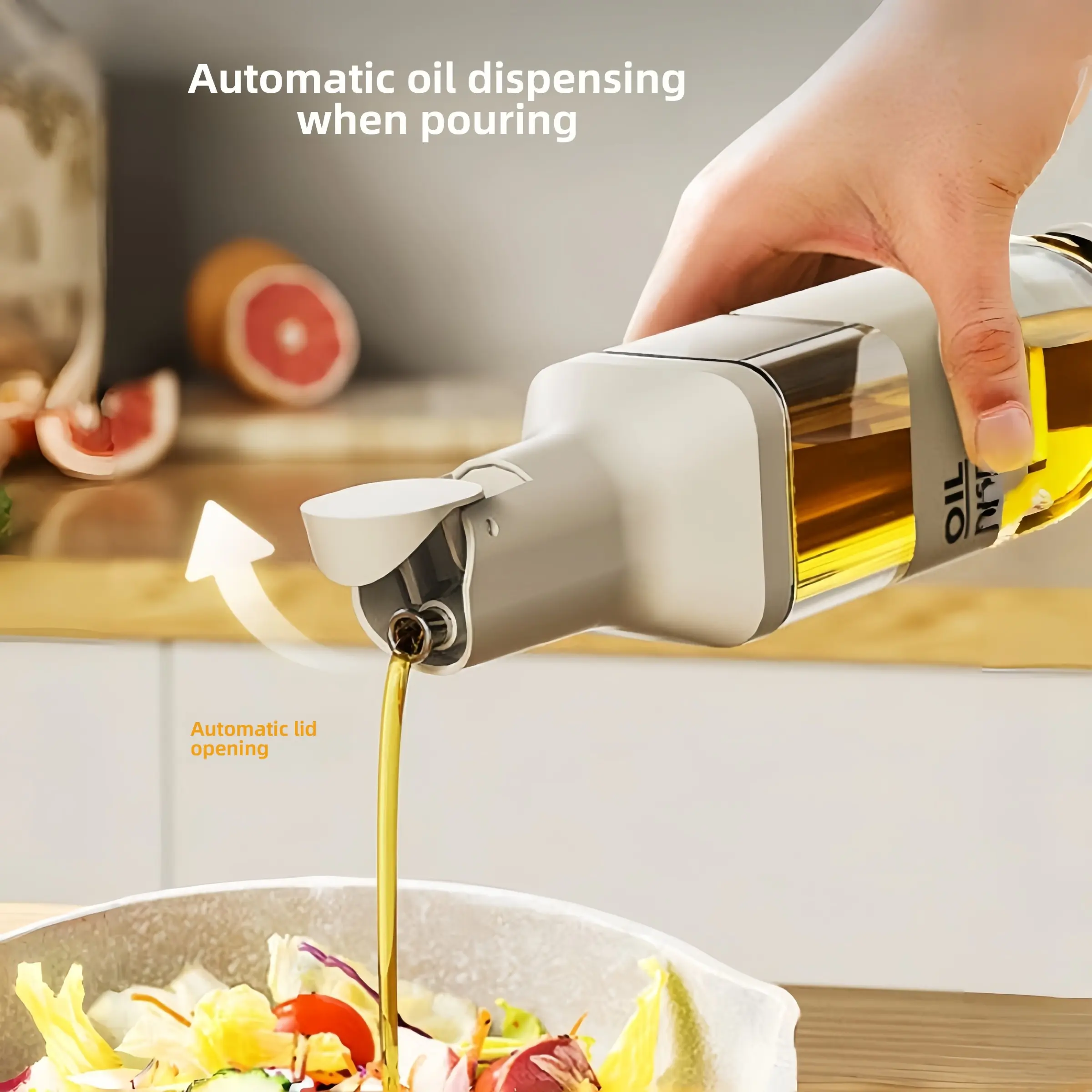 Automatic Opening Oil Bottle, Cooking Oil Container, Glass Condiment Jar, Leak-Proof Kitchen Soy Sauce Bottle, Soy Sauce Dispenser, Vinegar Jug, No Residue, Household Oil Storage, Home Use