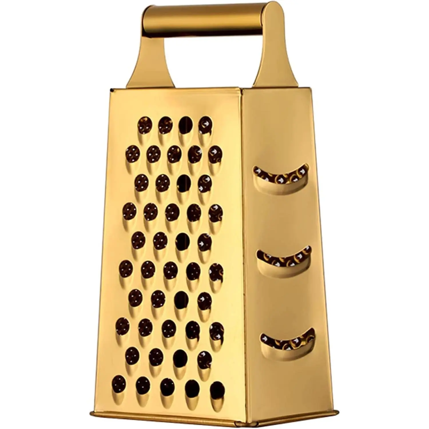 Stainless Steel Grater-Slicer Utensils - Lightweight 4-Sided 0.4lb Large Tool with Handle, for Ginger, Garlic, Cheese, Cinnamon, Nutmeg, Synthetic Handle Component
