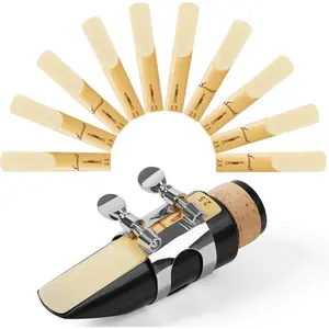 10 Pack  Clarinet Reeds,  Cane Reeds with Storage Case, Thin Tip Unfiled Cut Design, Easy Play Traditional Reeds for Beginners & Professional Musicians, Strength 2.5