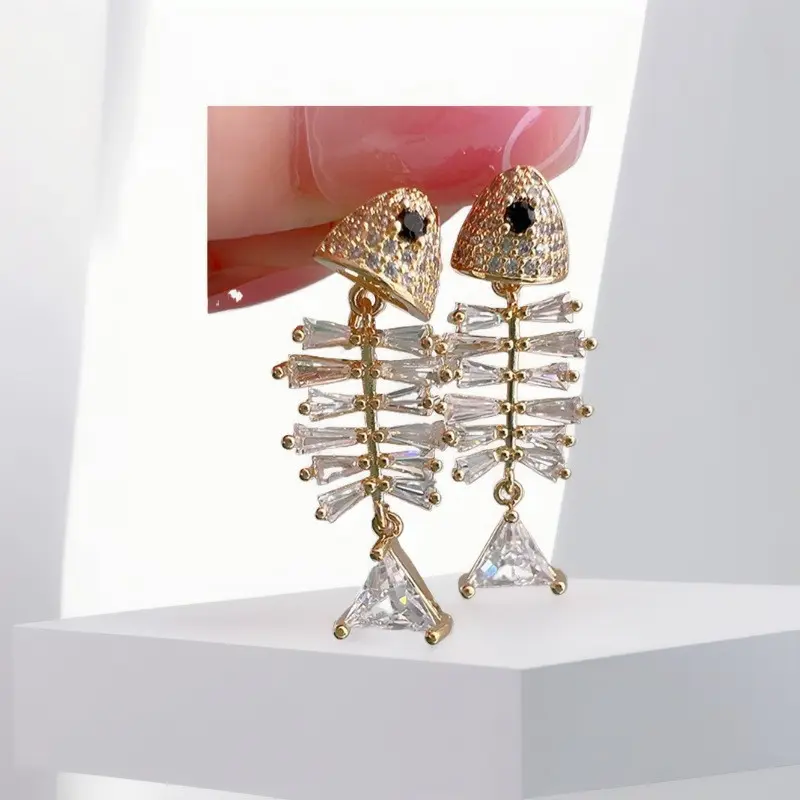 Minimalist Fishbone Stud Earrings for Women, Lightweight and Quirky Animal Skeleton Jewelry in a Metallic Finish - A Cute Birthday Gift, Fish, Animals/Insects/Dinosaurs