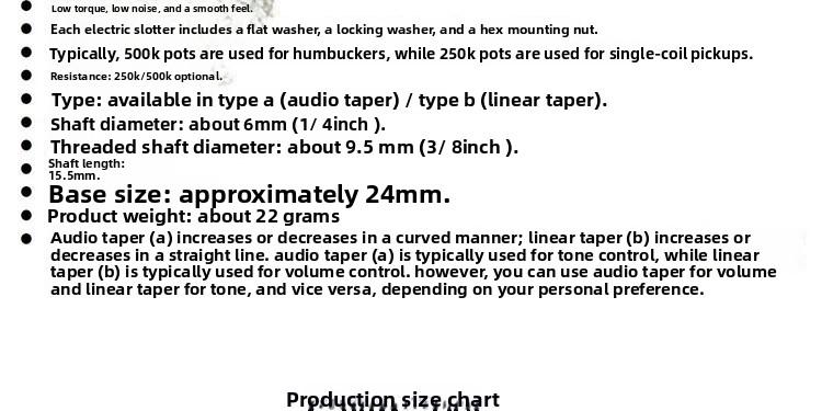 24-tooth copper shaft short shaft potentiometer for electric guitar and bass, knob switch for tone and volume, 500K resistance, 250K resistance, wholesale