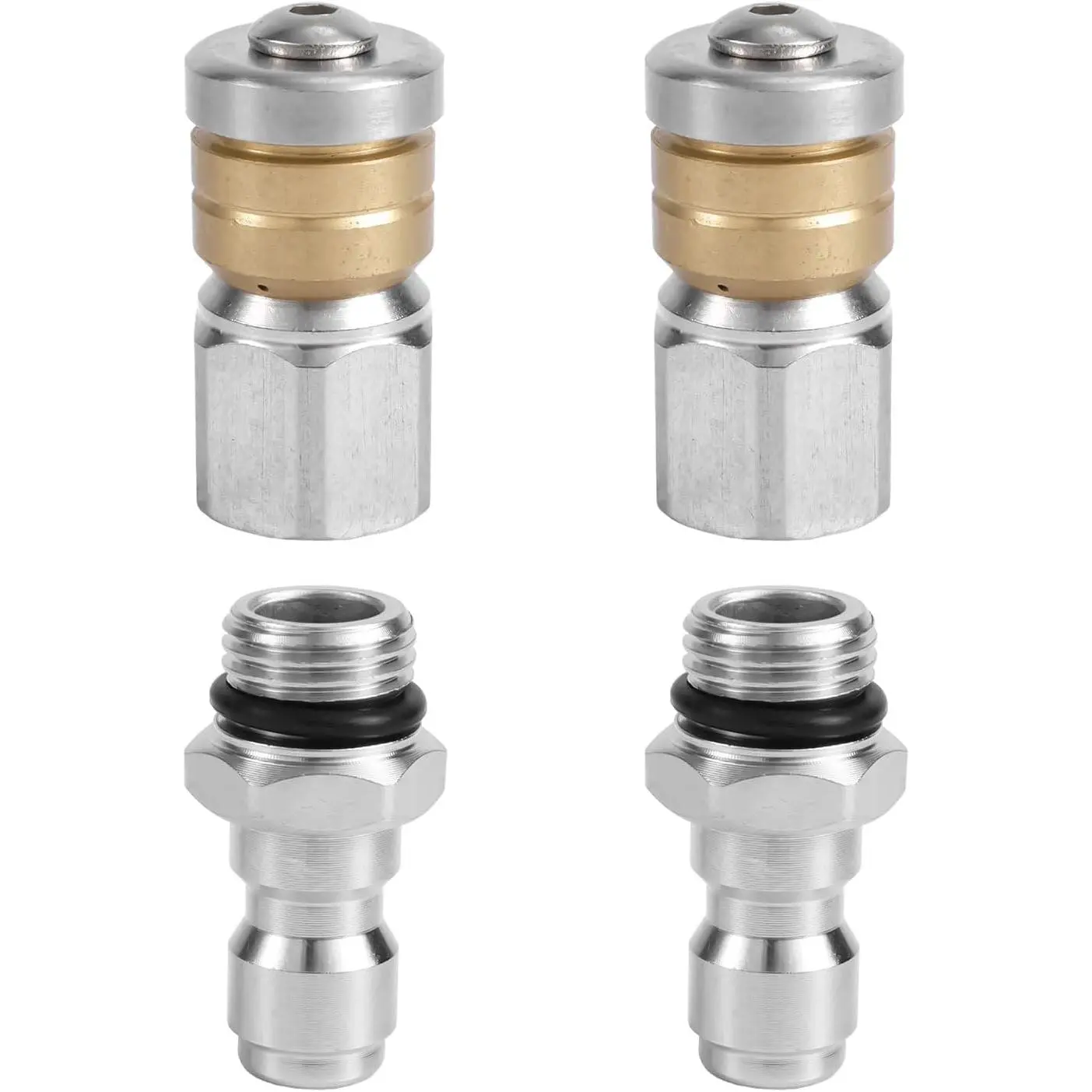 4pcs Sewer Jetter Nozzle Set, Stainless Jetter Nozzle for Pressure Washer Drain Jet Hose Tips with 1/4" NPT Quick Connector Rotating Button Nose Sewer Jet Nozzle Tool 5000 PSI