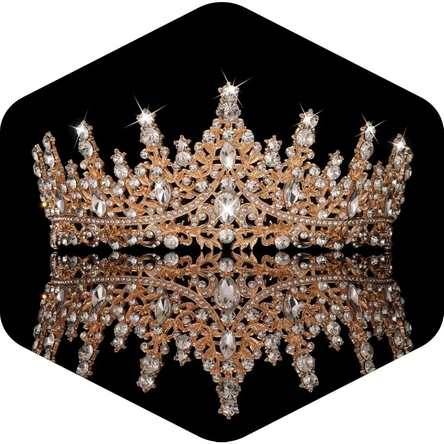 Rhinestone Queen Crowns Gold Crown for Women Crystal Princess Tiaras Wedding Bridal Hair Accessories Birthday Prom Pageant Party