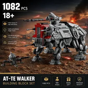 AT-TE Walker Building Block Brick Set Model 1082PCS 18+ Military Sci-Fi Mech Collectible Display Construction Kit for Adults