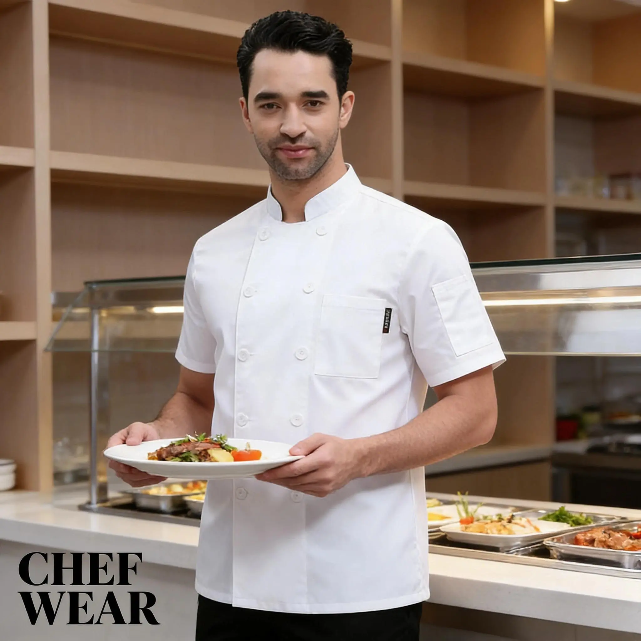 2026 White Chef Coat Long And Short Sleeve For Hotel Restaurant Canteen Catering Work Comfortable Uniform
