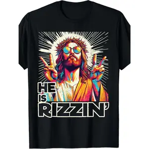 Retro-style "He's Got Rich" Fun Easter Christian T-shirt for men, 2026 Summer Short-sleeved Printed T-shirt, 180g