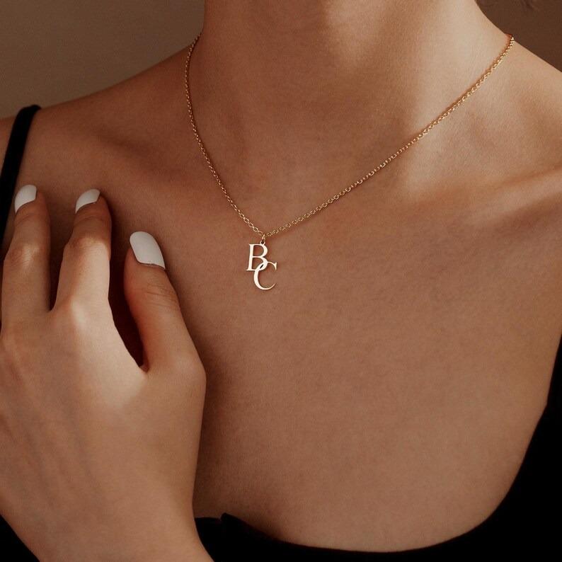 Customized Two Initials Necklace Stainless Steel Personalized Necklace Gift for Men and Women Couples