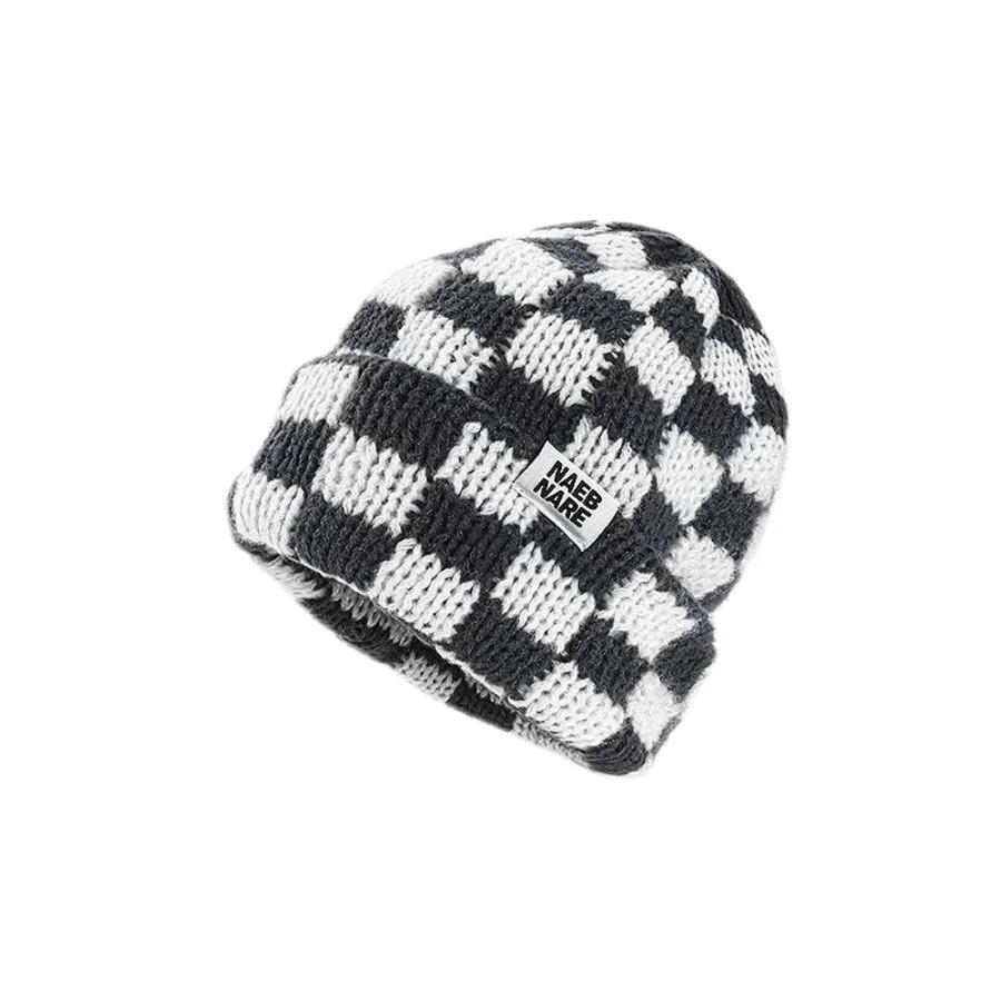 New Japanese Korean Winter Check Plaid Skullies Beanies Knit Hat for Women Ins Luxury Brand Y2k Bonnet Heavy Warm Hat Casual Cap