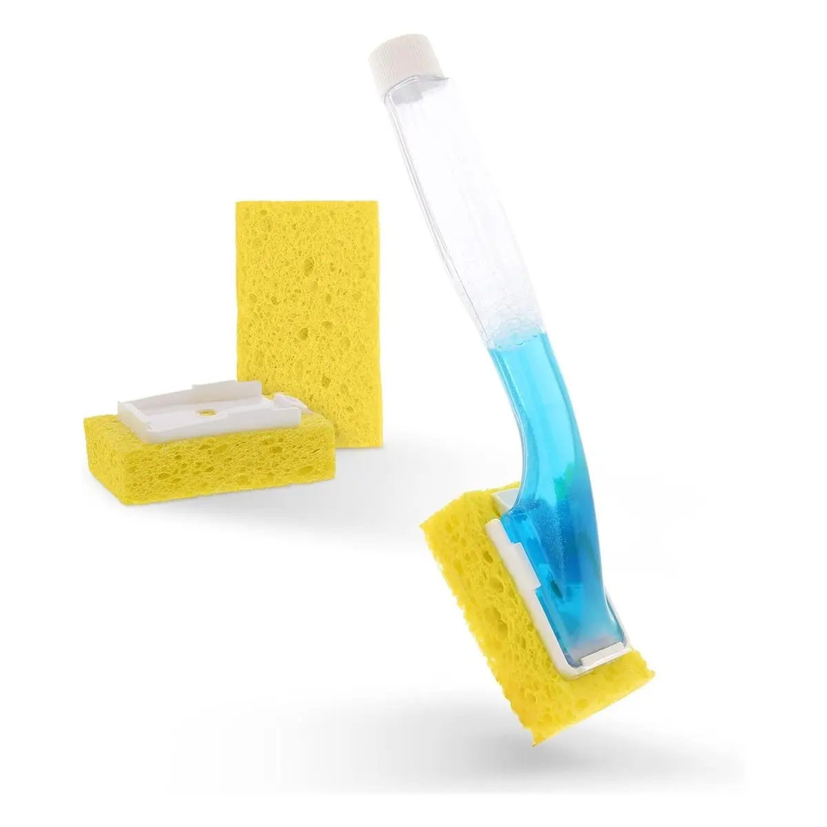 Plastic Dish Wand with Soap Dispenser Handle, Built-in Scrubber, 2 Refill Sponges, Easy Refill Design for Quick Kitchen Dish and Pan Cleaning