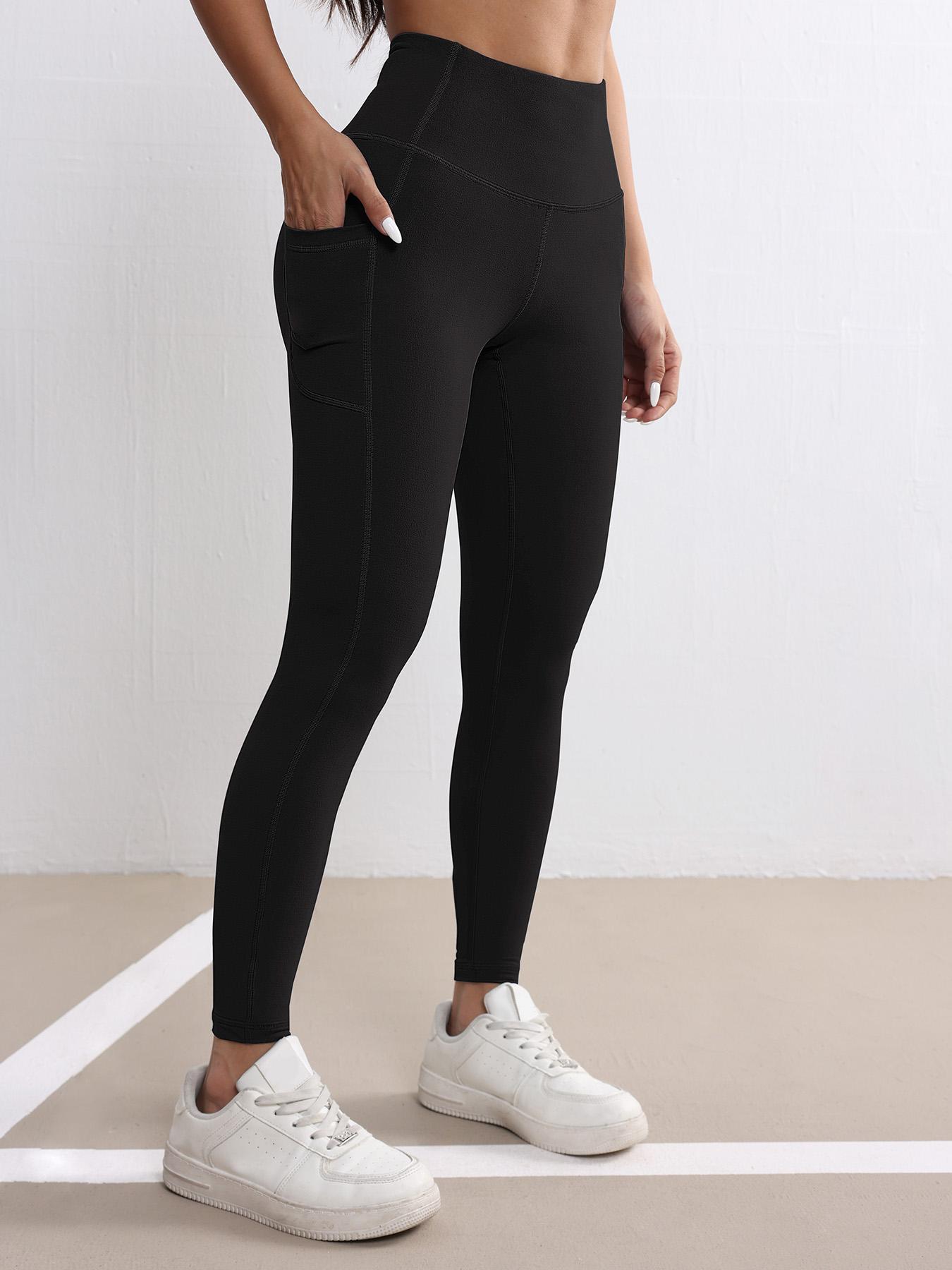 High Waist Pocket Women's Sporty Tight Pants, Solid Color Versatile Fitness Base Layer Yoga Pants, Comfortable Workout Leggings, Gym Fitness Leggings