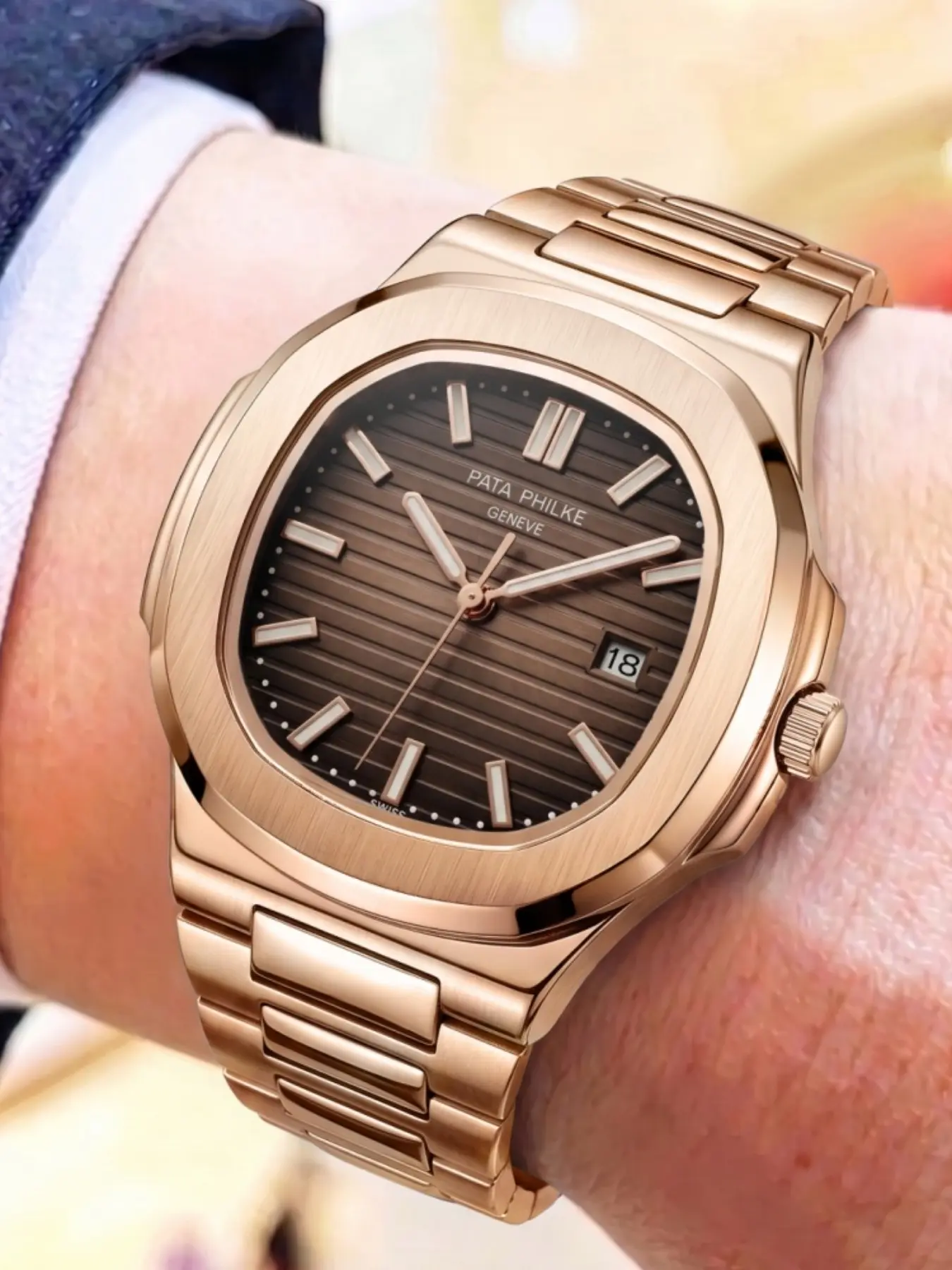 High-End nautilus Men's Quartz Watch, Butterfly Buckle Strap, Luminous Calendar, Waterproof Business Watch, Gift Idea
