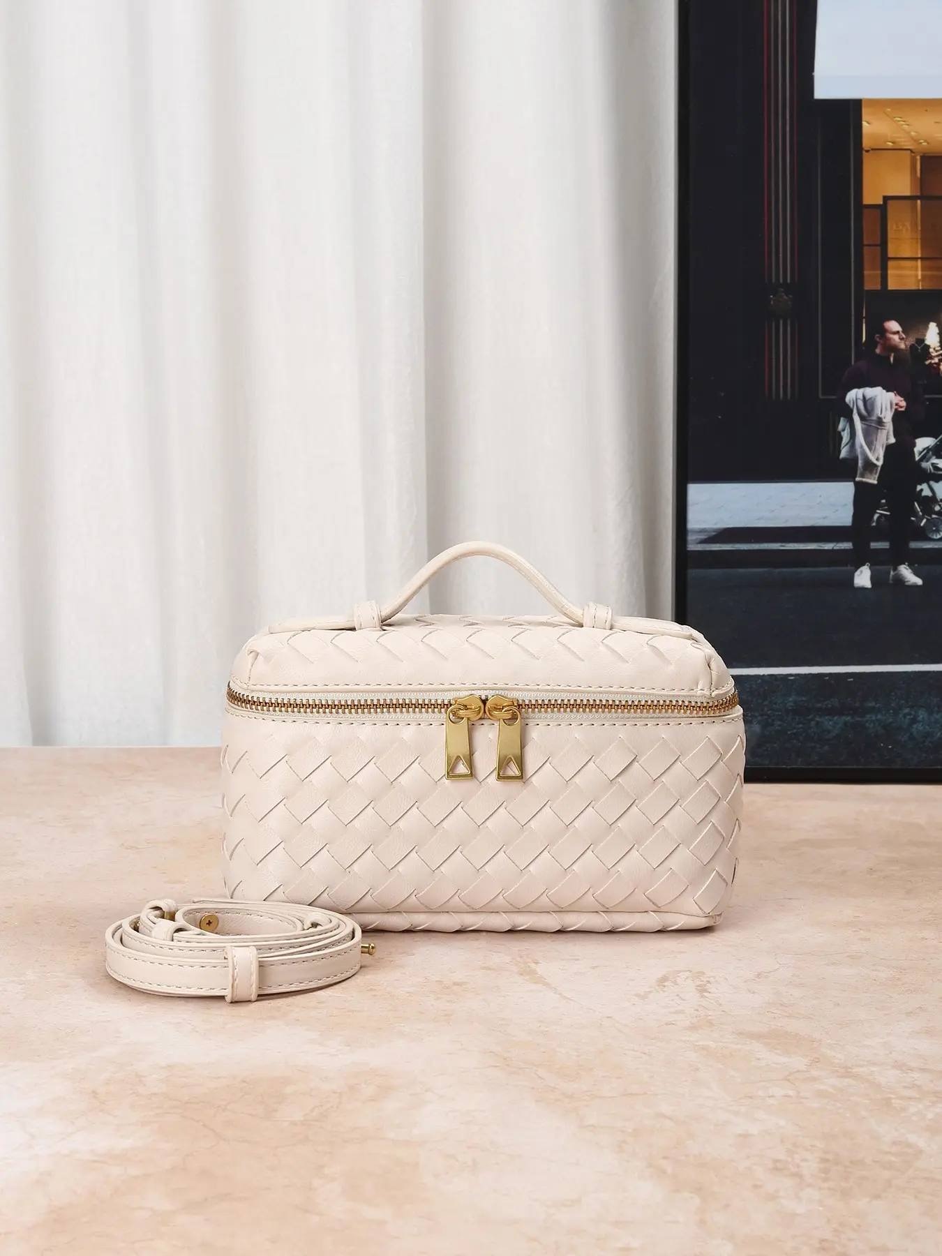 Women's Woven Box Crossbody Bag, Mini Handheld Makeup Pouch, Luxurious Woven Leather Shoulder Bag, Detachable Strap, Daily Use, Party Bag