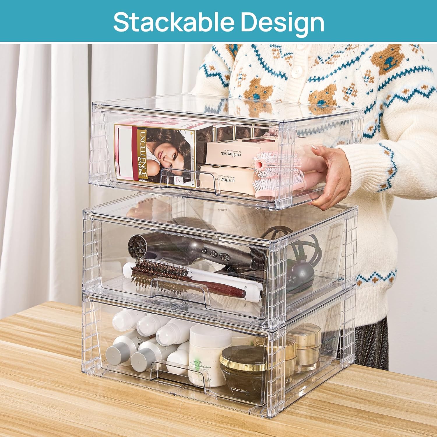 2 Pack Large Stackable Storage Drawers,Easily Assemble Clear Bathroom Closet Undersink Organizers,Plastic Storage Bins for Cabinet,Kitchen Pantry, Organization 2 Pack Large Stackable Storage Drawers,Easily Assemble Clear Bathroom Closet Undersink Organizers,Plastic Storage Bins for Cabinet,Kitchen Pantry, Organization