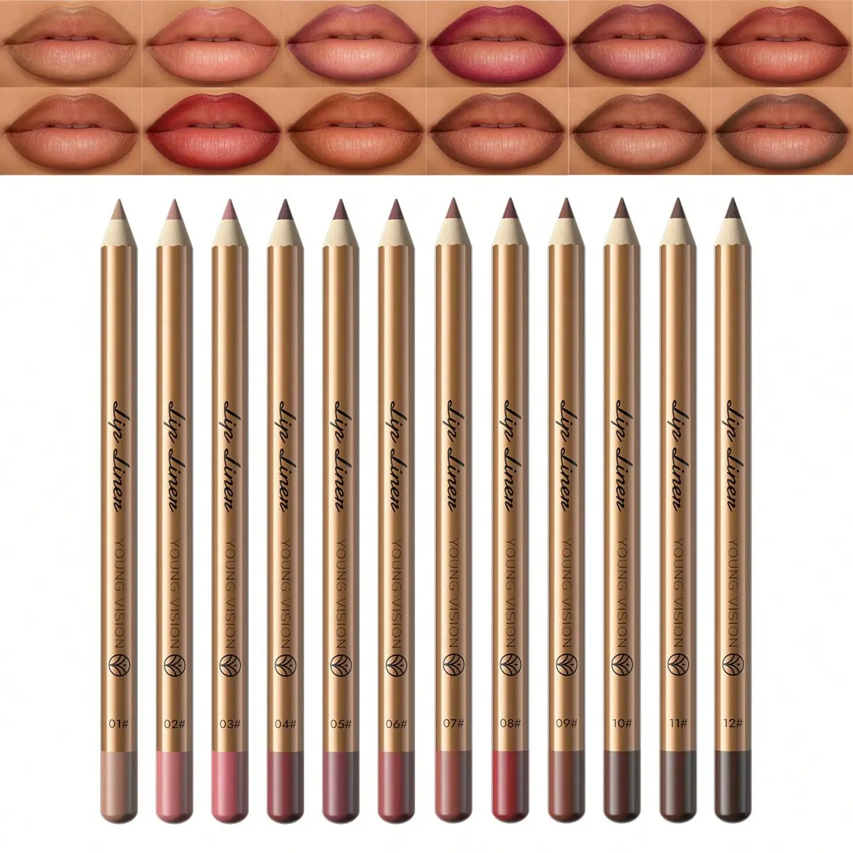 12-Color Matte Lip Liner Set (Light And Dark Shades) - Velvety Matte, Silky Smooth, Easy To Apply, Creates A Perfect Lip Shape In One Stroke. Also Includes Lipsticks For Fuller, More Rounded Lips. A European-Style Lip Makeup Set.