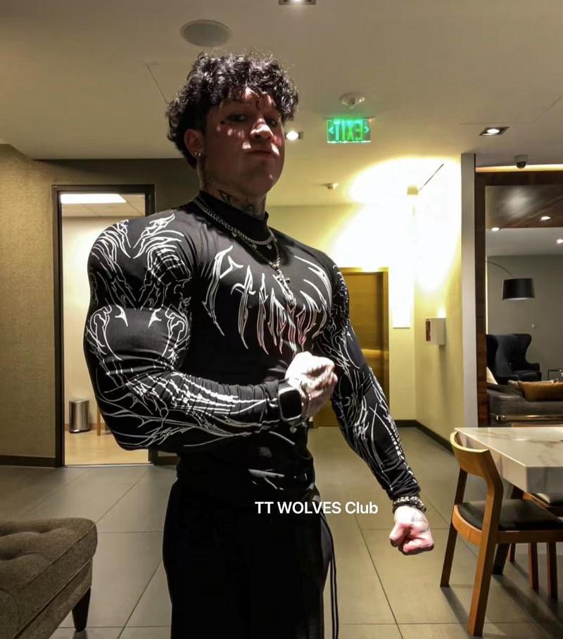 Sweet Spice Girl Show Body Gothic Tight High Elastic Fitness Sports Semi-High Neck Quick Drying Breathable Long Sleeve T-Shirt Men and Women