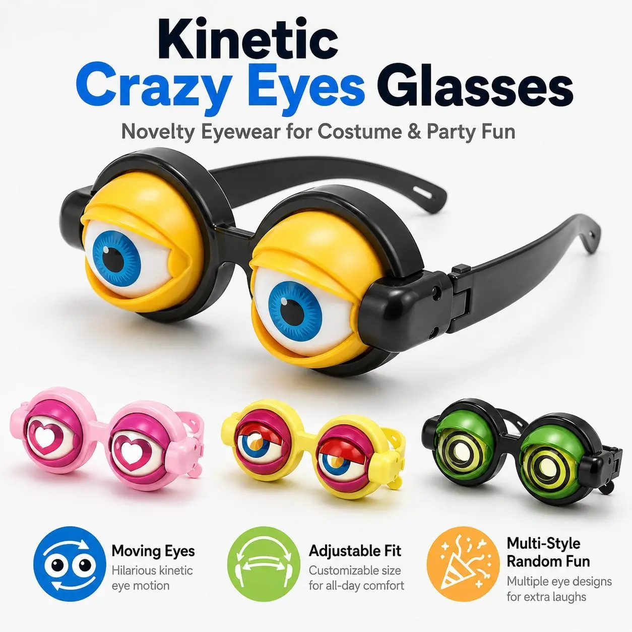 Crazy Shaking Eyeglasses – Humorous Party Favor with Dancing Eyes – Novelty Prop for Photo Booths & Social Media Content – Lightweight Costume Accessory for Festivals & Parades – Brings Laughter to Every Event – Durable Plastic Frame
